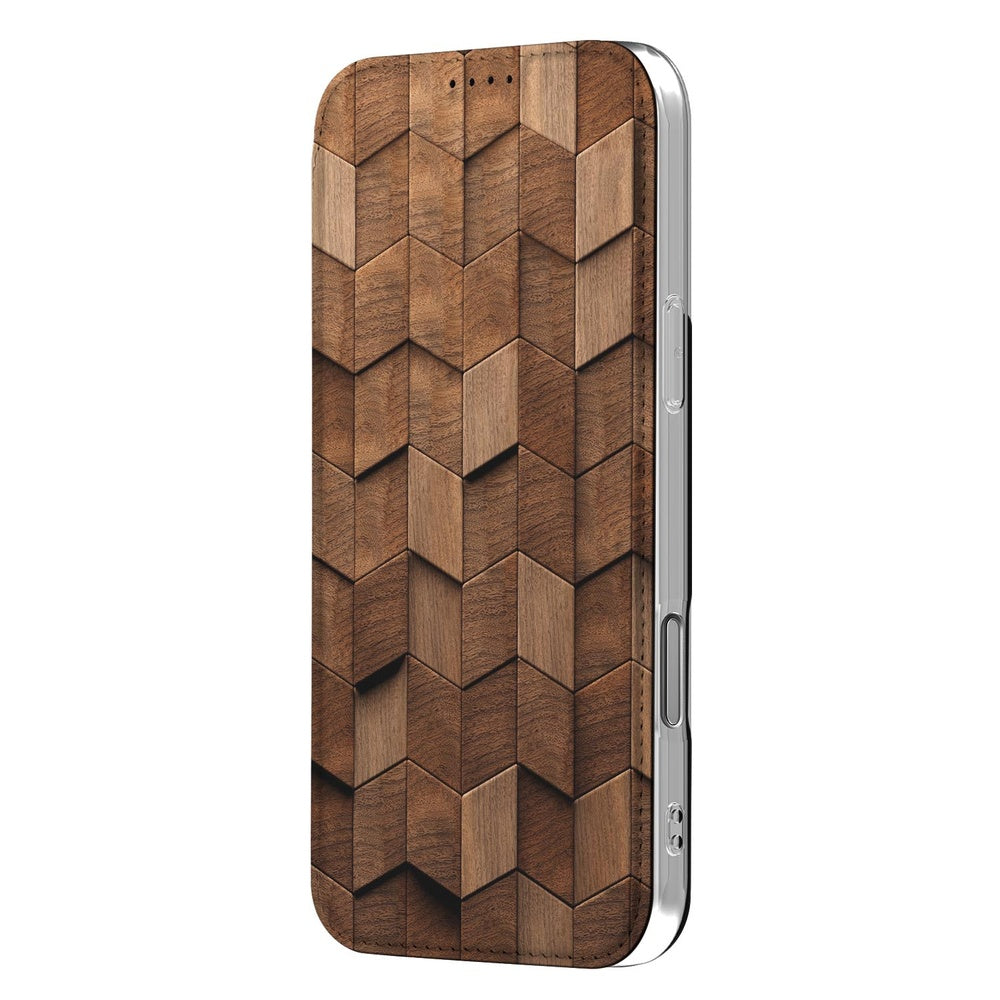 Apple iPhone 17 Pro Standcase Hoesje Wooden Cubes bookhoesje houten hexagons zijkant