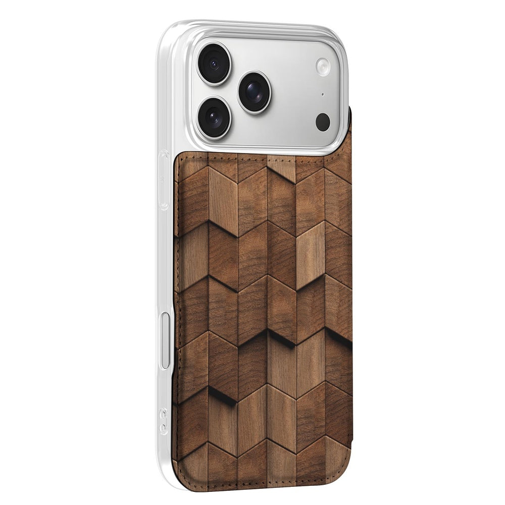 Apple iPhone 17 Pro Standcase Hoesje Wooden Cubes houten design zijaanzicht