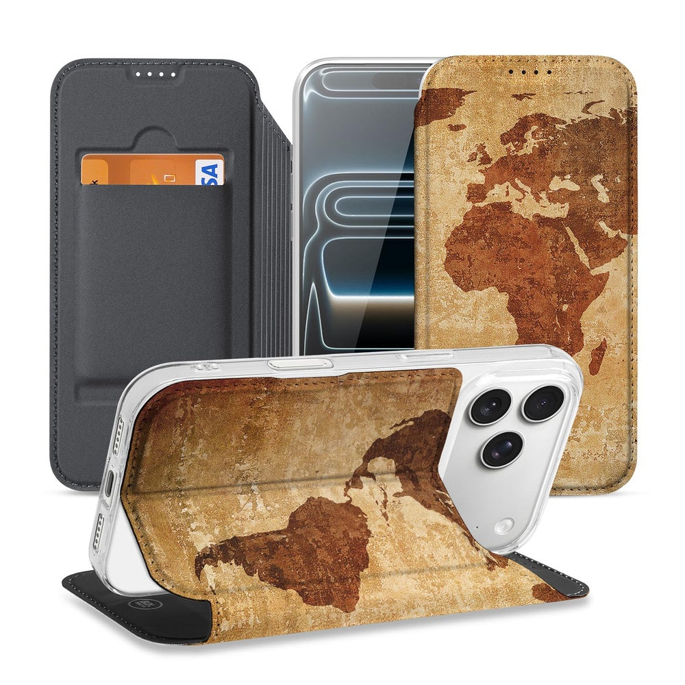 Apple iPhone 17 Pro Telefoonhoesje Wereldkaart hoesje wereldkaart kunstleder TPU binnenkant