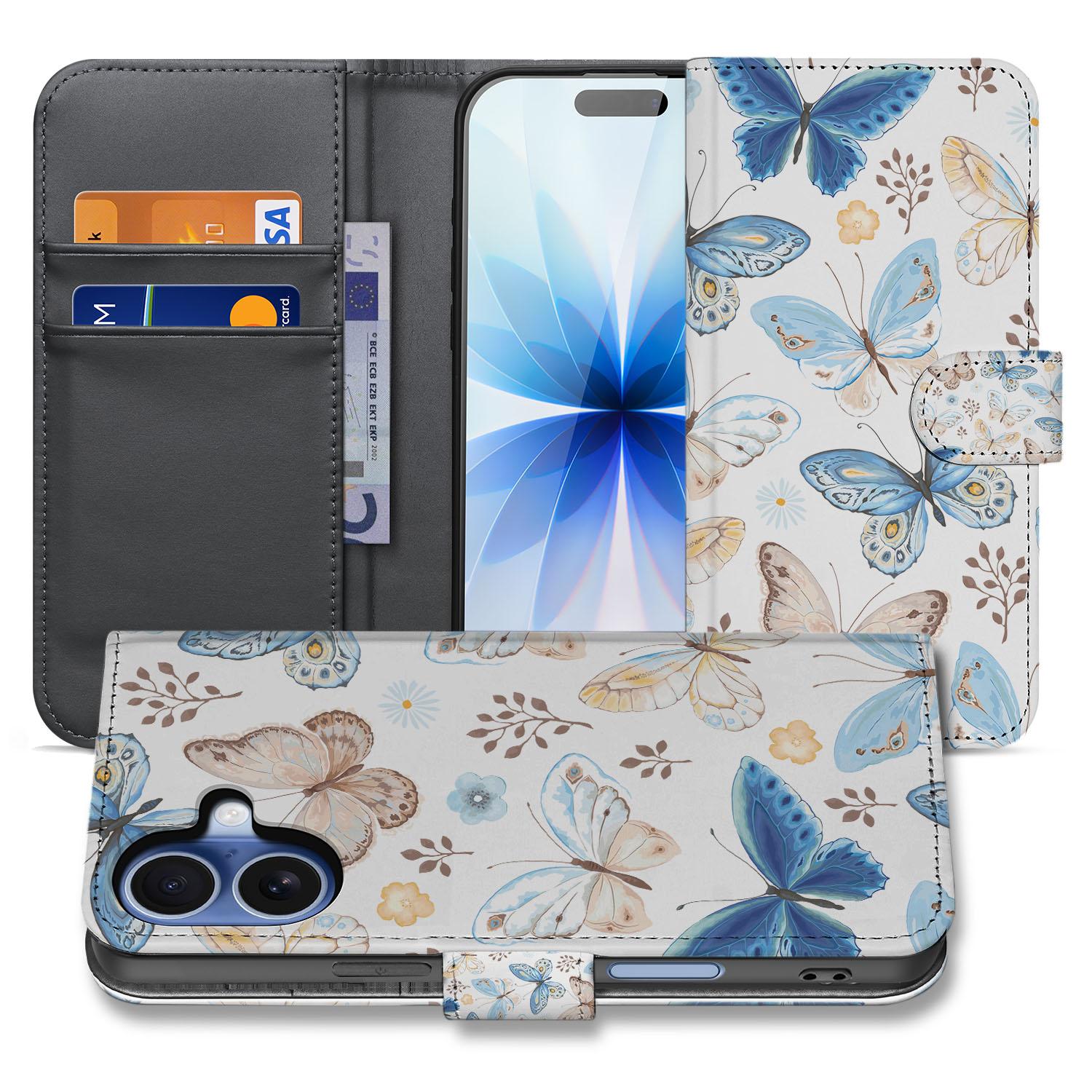 Apple iPhone 17 Vlinder Wallet Hoesje Met 3 Pasjes PU Leder vlinder wallet book case vooraanzicht