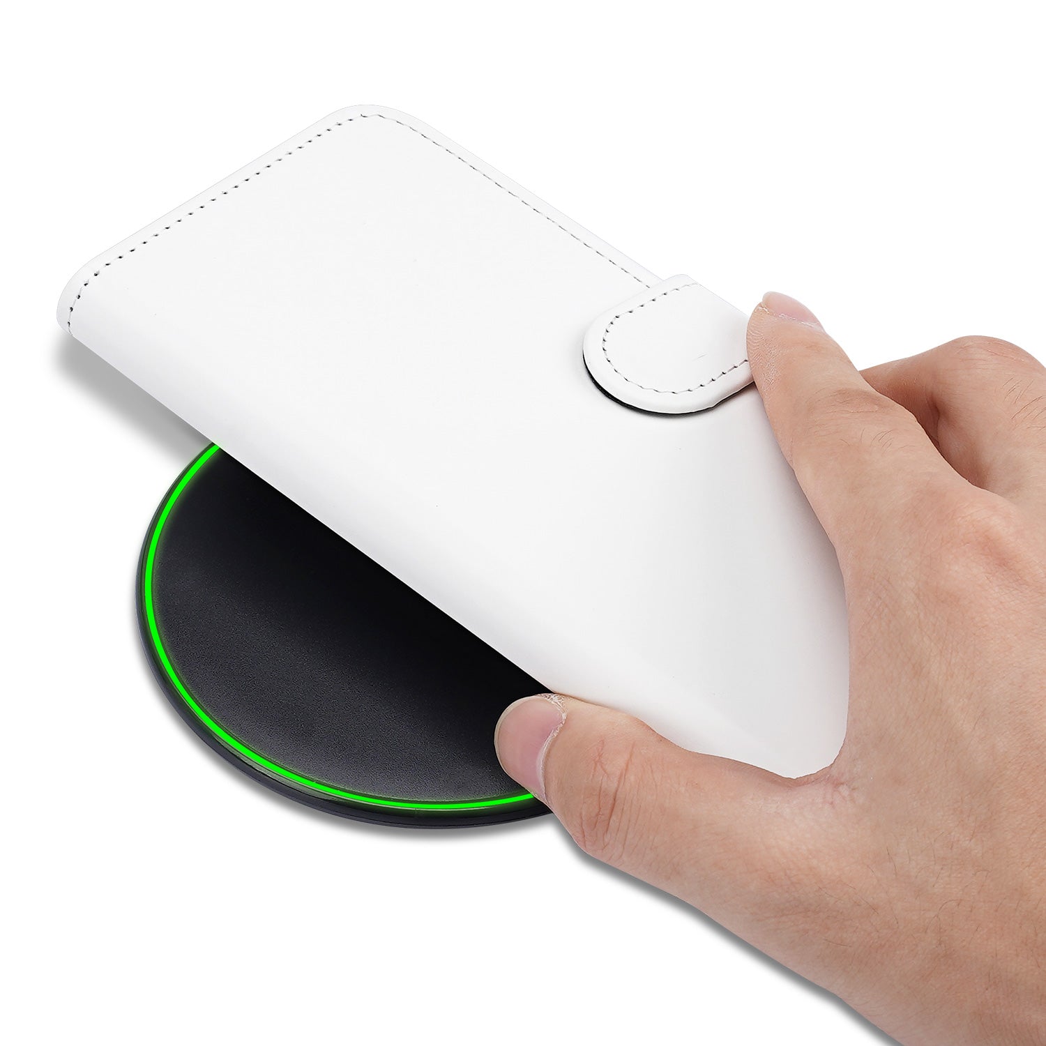 Apple iPhone Air Boekhoes Wit Met Pasjeshouder Kunstleer hand smartphone opladen