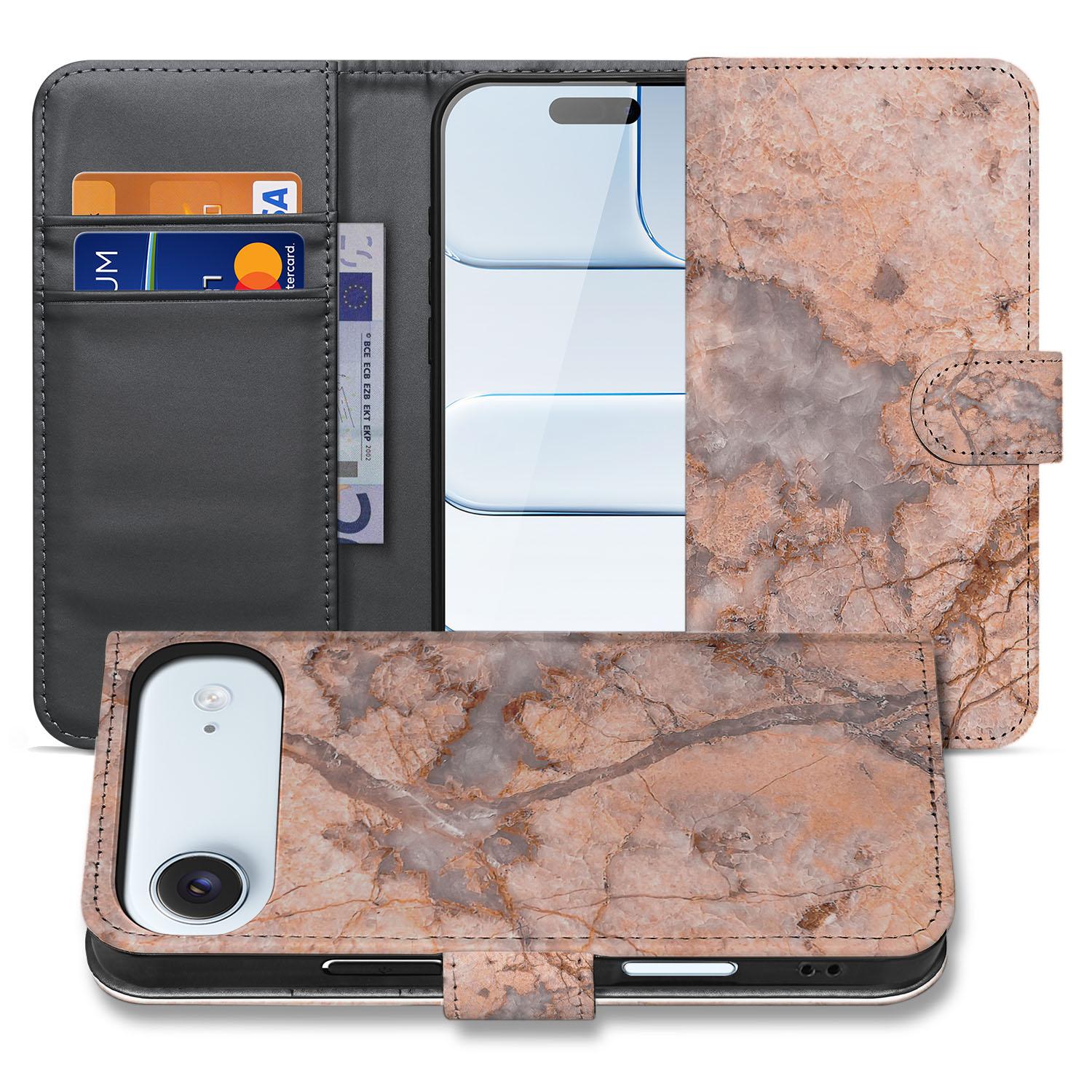 Apple iPhone Air Book Case Marmer Oranje Met Pasjeshouder Kunstleer Premium Luxueus design voorkant