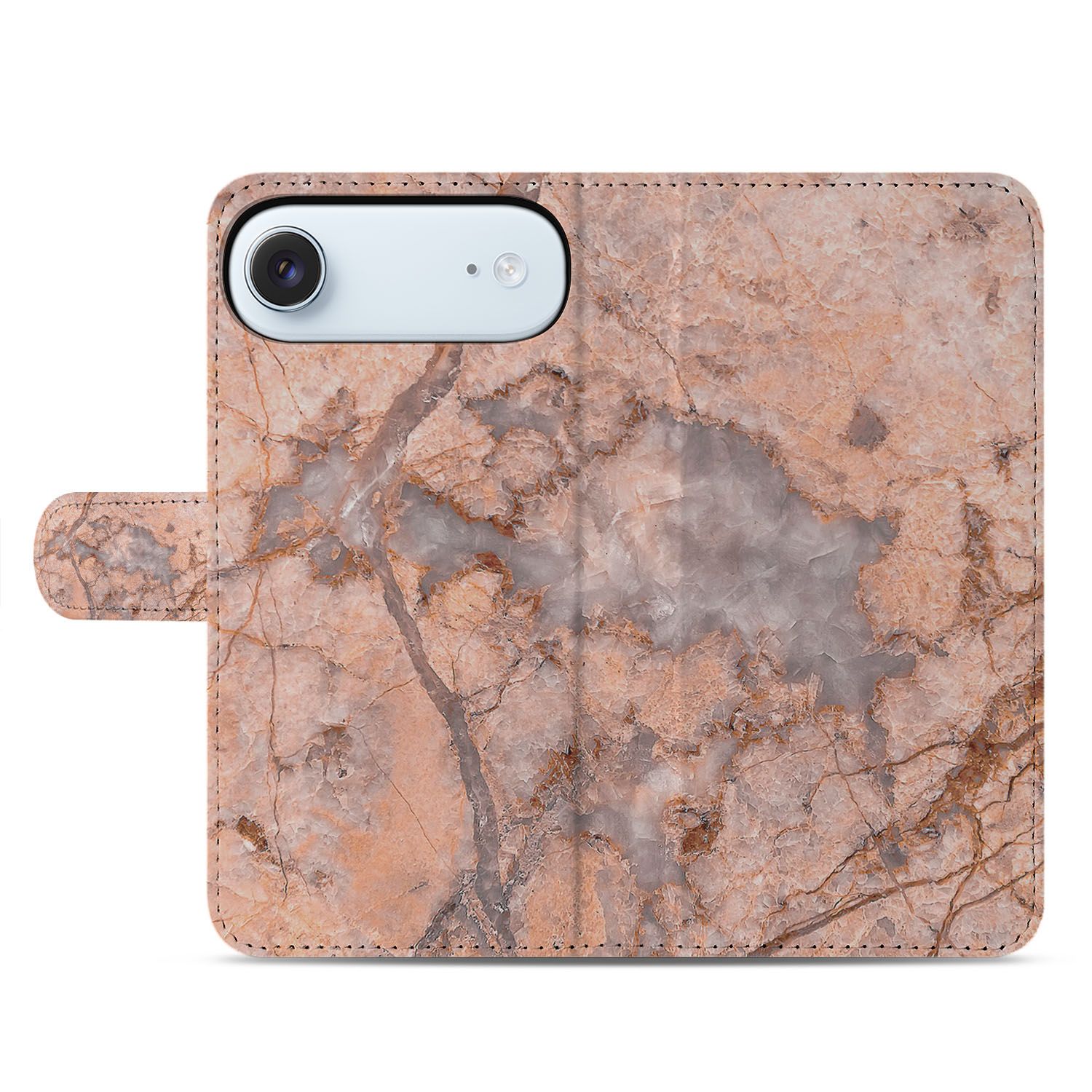 Apple iPhone Air Book Case Marmer Oranje Met Pasjeshouder Kunstleer Premium Luxueus voorkant