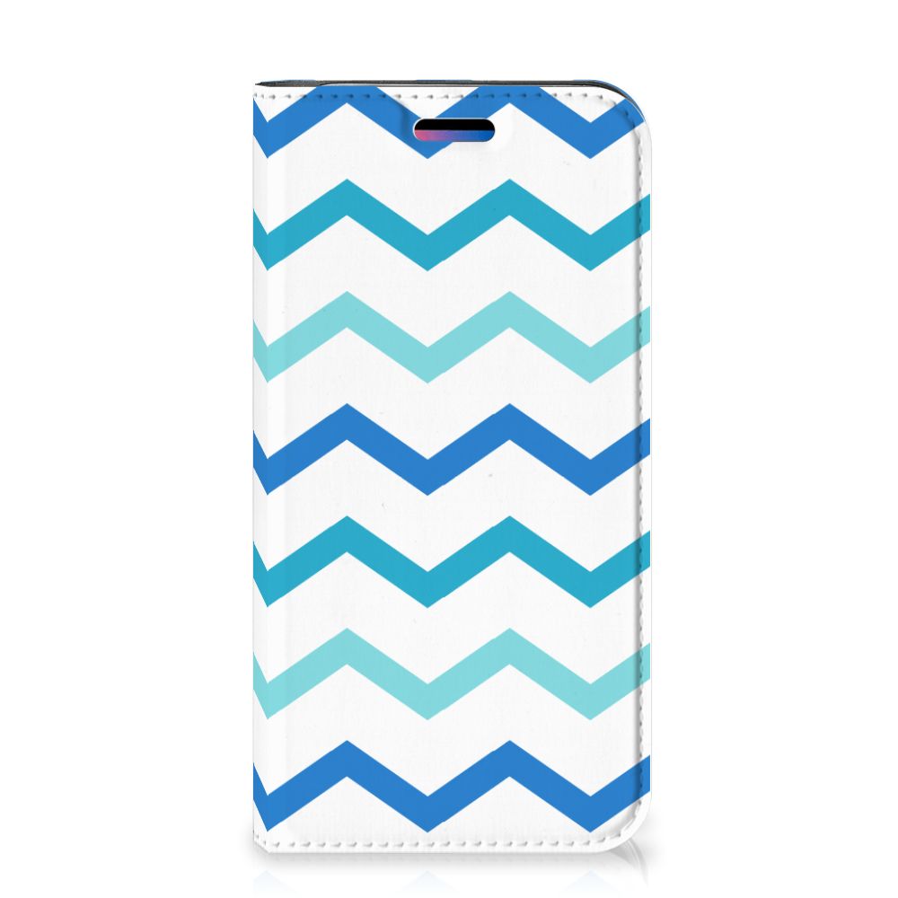 Apple iPhone X | Xs Hoesje met Magneet Zigzag Blauw zigzag design voorkant