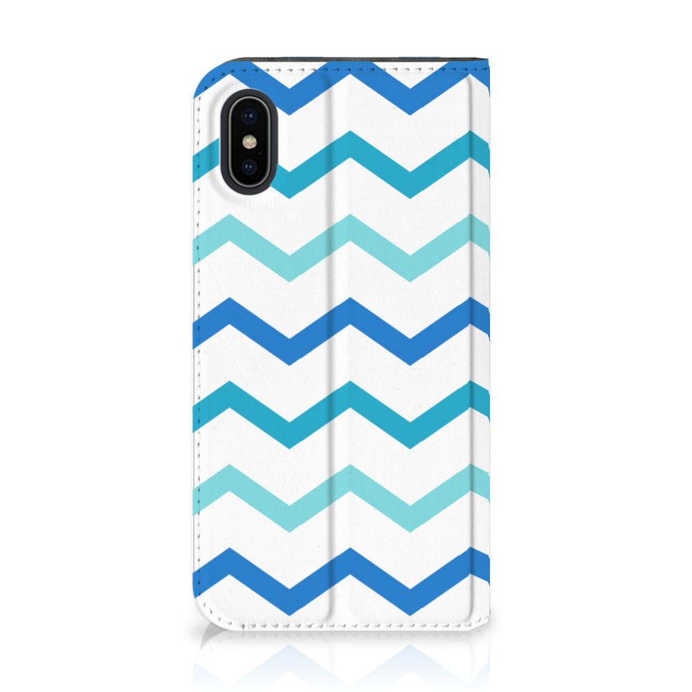 Apple iPhone X | Xs Hoesje met Magneet Zigzag Blauw zigzag blauw design voorkant