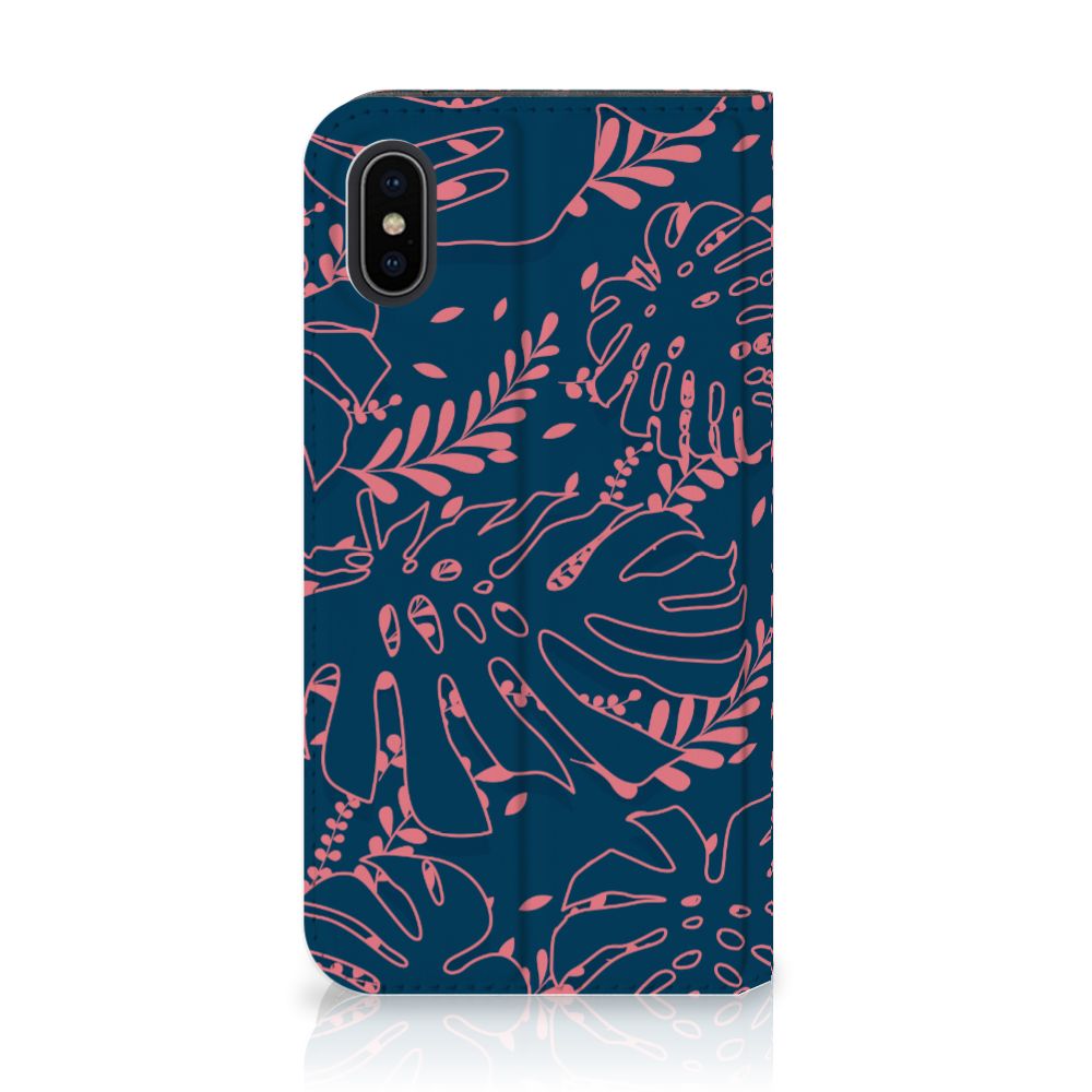 Apple iPhone X | Xs Smart Cover Palm Leaves roze bladeren blauwe achtergrond