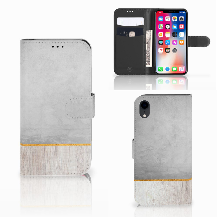 Apple iPhone Xr Book Style Case Wood Concrete B2Ctelecom