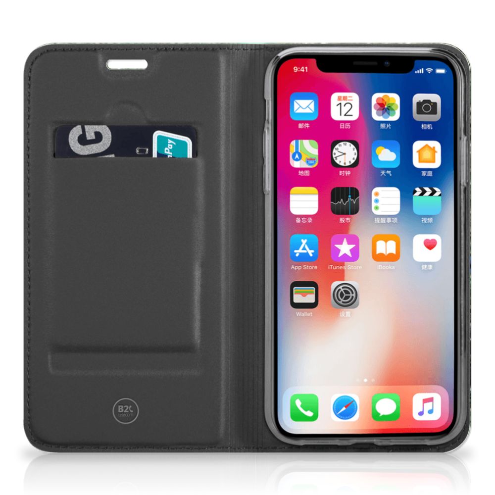 Apple iPhone Xr Hoesje maken Pauw stand case pauw zwart binnenkant met pasjesvak
