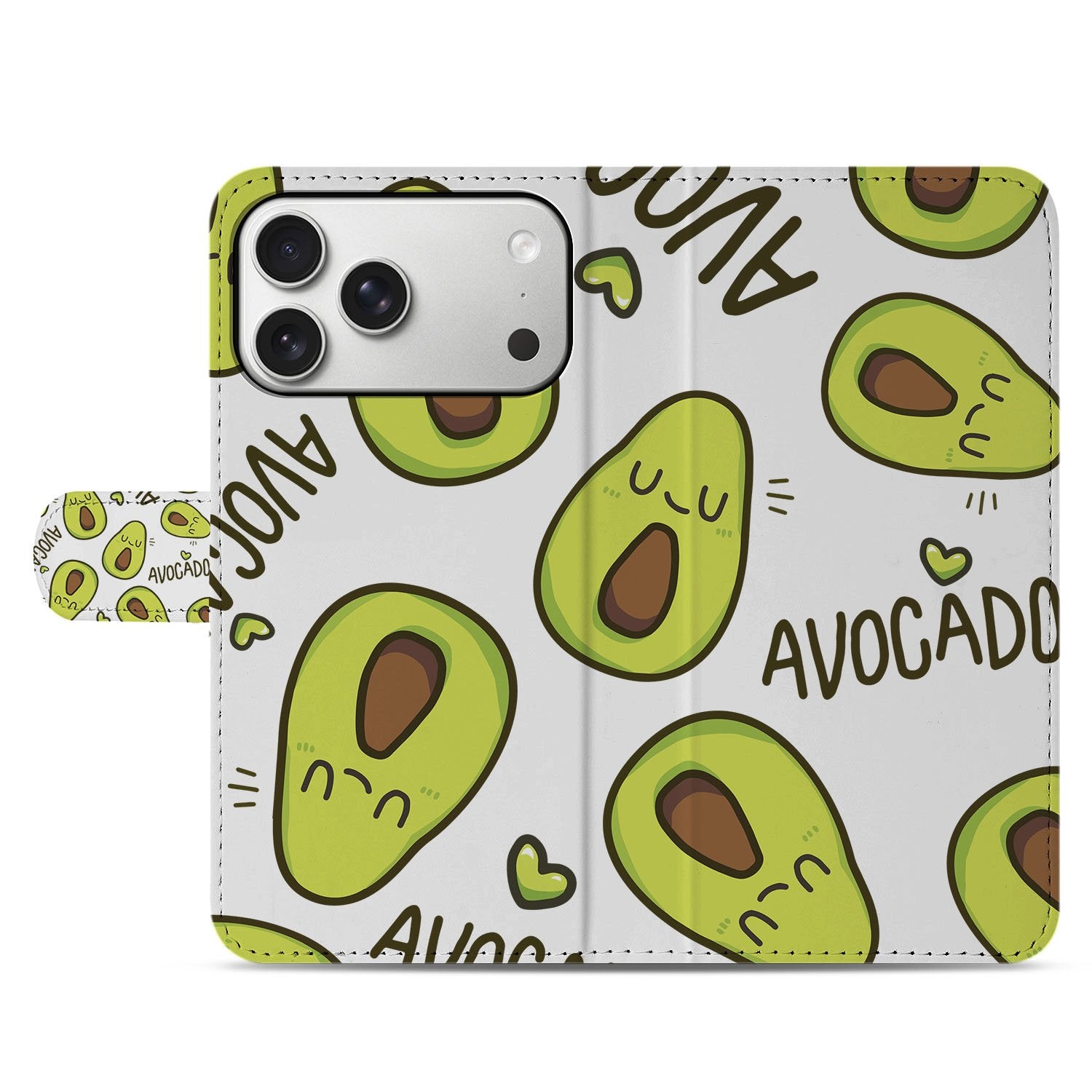 Avocado Singing Hoesje Apple iPhone 17 Pro Book Case avocado motief groen voorkant