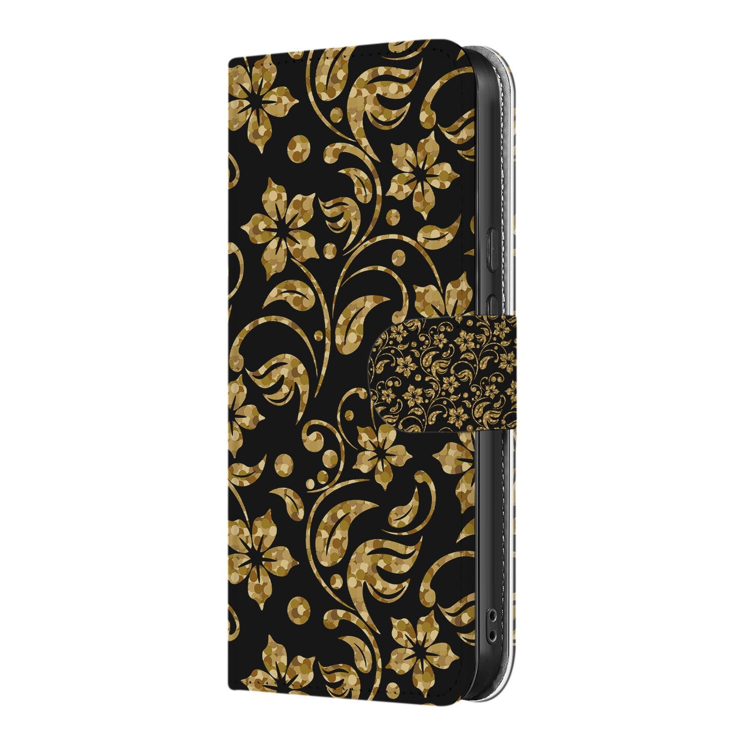 Book Case Google Pixel 10 Pro Gouden Bloemen Pasjesvak zijkant