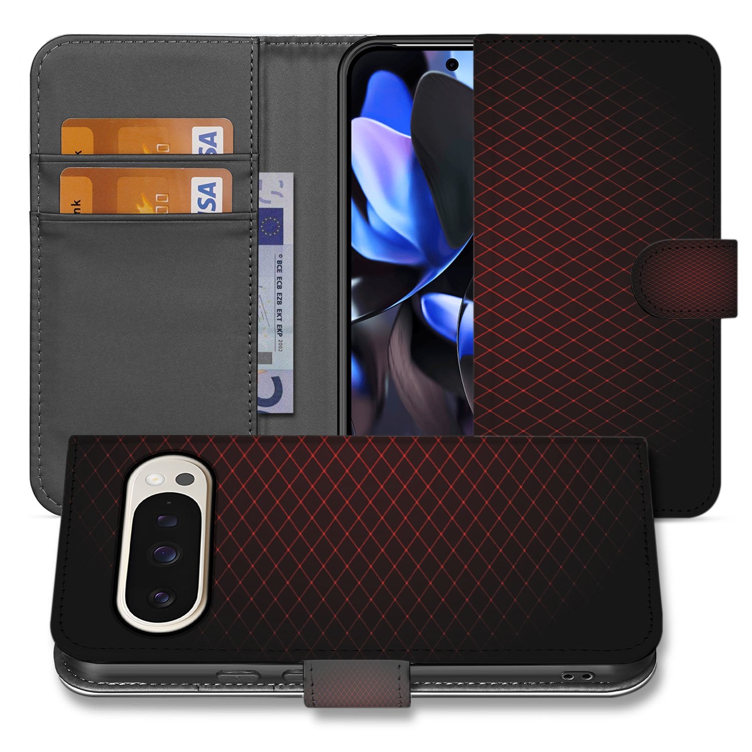 Google Pixel 10 | 10 Pro | Book Case Geruit Rood case geruit rood voorzijde