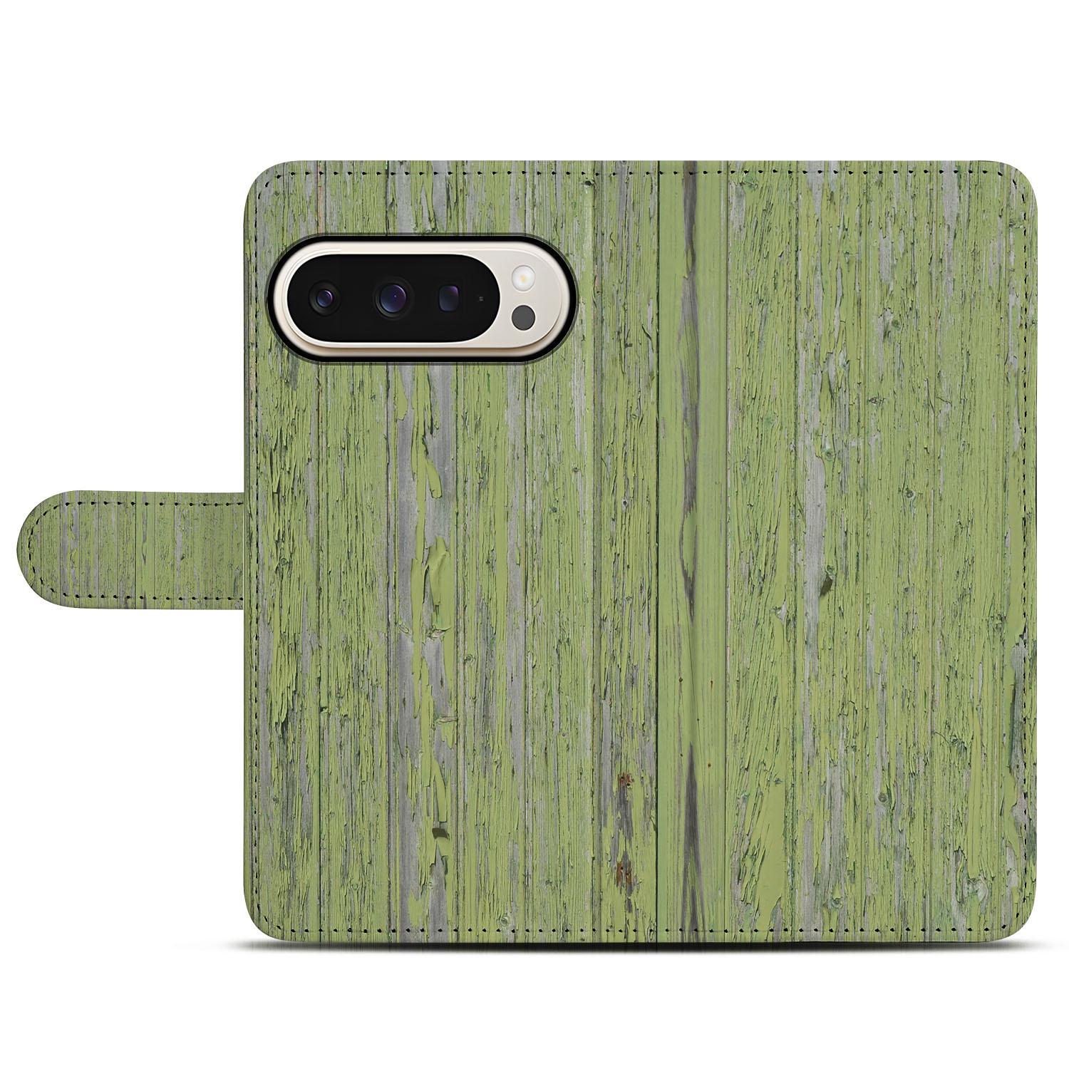Google Pixel 10 | 10 Pro Book Case Groen Houtnerf ontwerp aanzicht