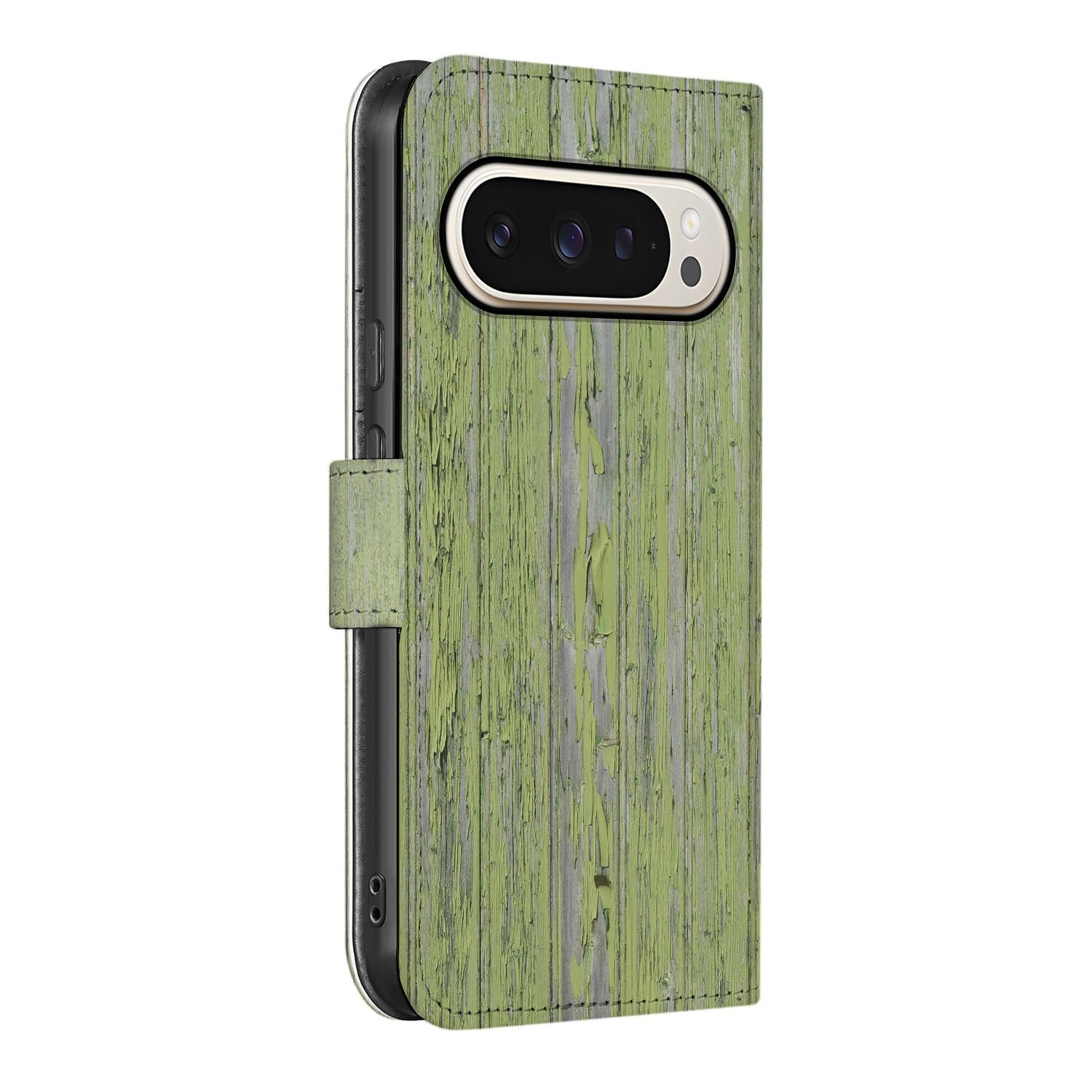 Google Pixel 10 | 10 Pro Book Case Groen Houtnerf groene houtnerf zijkant