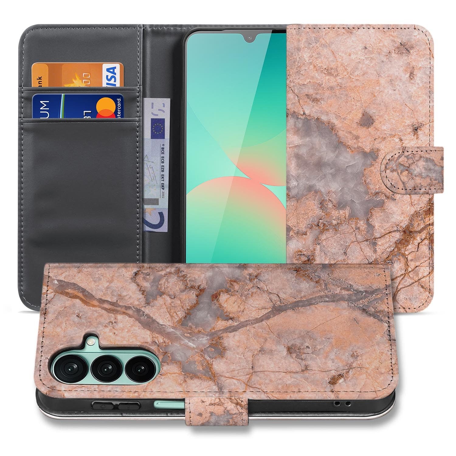 Samsung Galaxy A27 bookcase Marmer Oranje, voorkant met gesloten klep