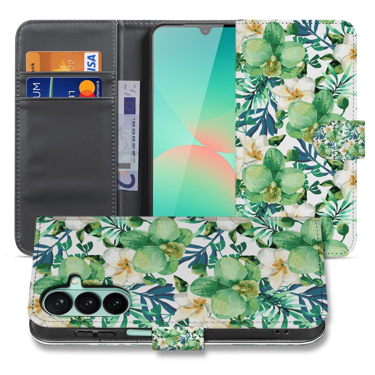 Samsung Galaxy A27 bookcase Orchidee Groen, voorkant met gesloten klep