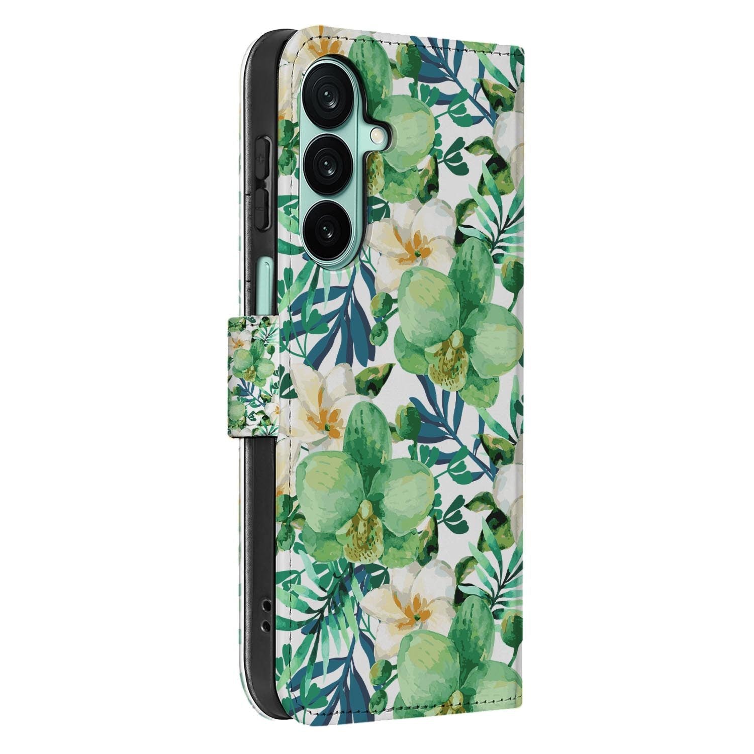 Samsung Galaxy A27 bookcase Orchidee Groen, detail van het stiksel