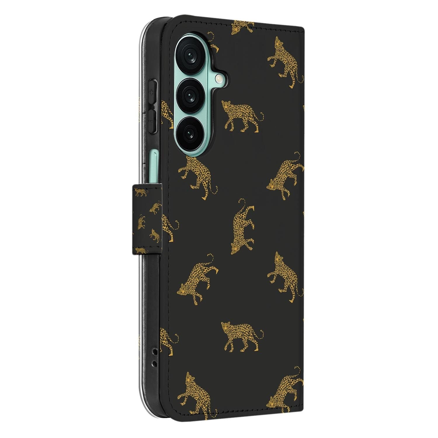 Samsung Galaxy A27 bookcase Leopards, binnenkant met telefoon