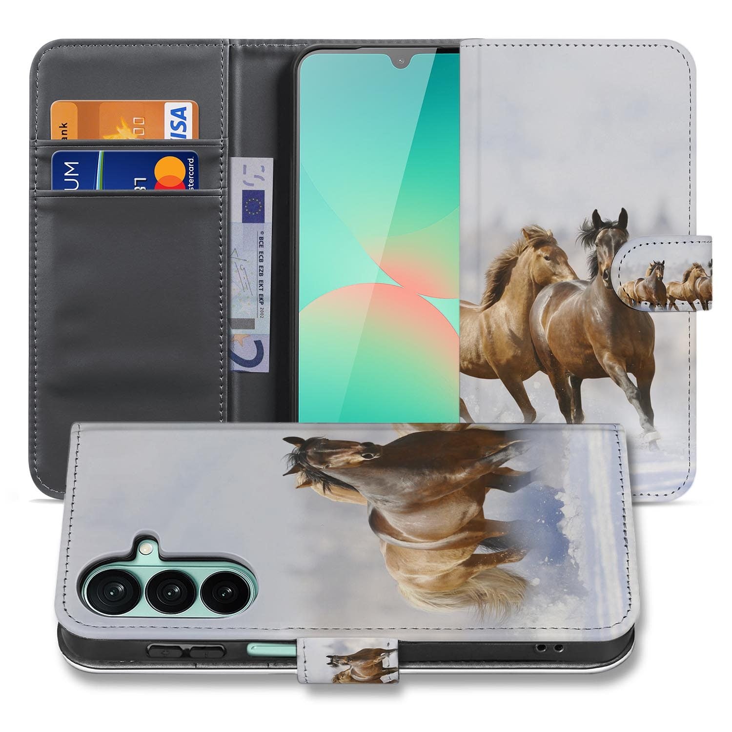 Samsung Galaxy A27 bookcase Paarden, voorkant met gesloten klep