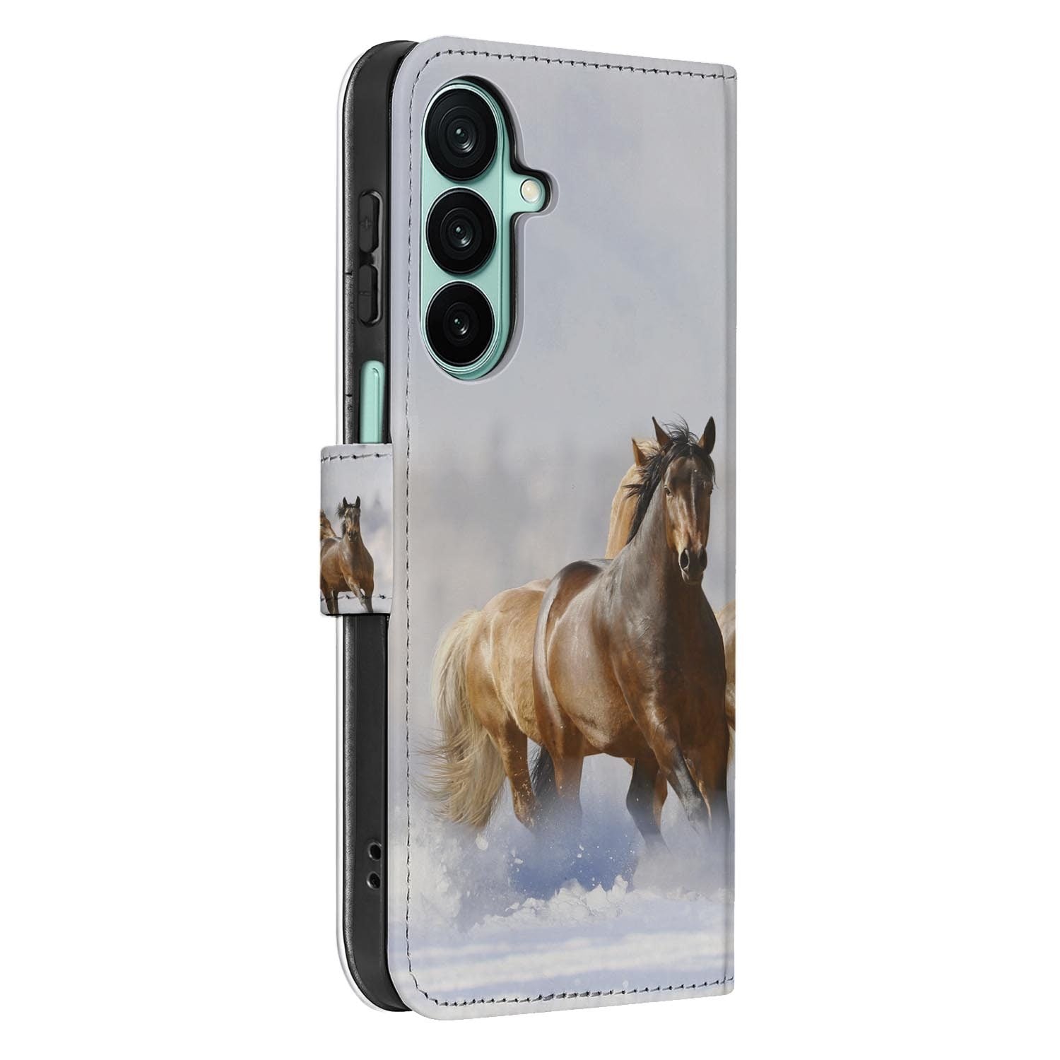 Samsung Galaxy A27 bookcase Paarden, detail van het stiksel