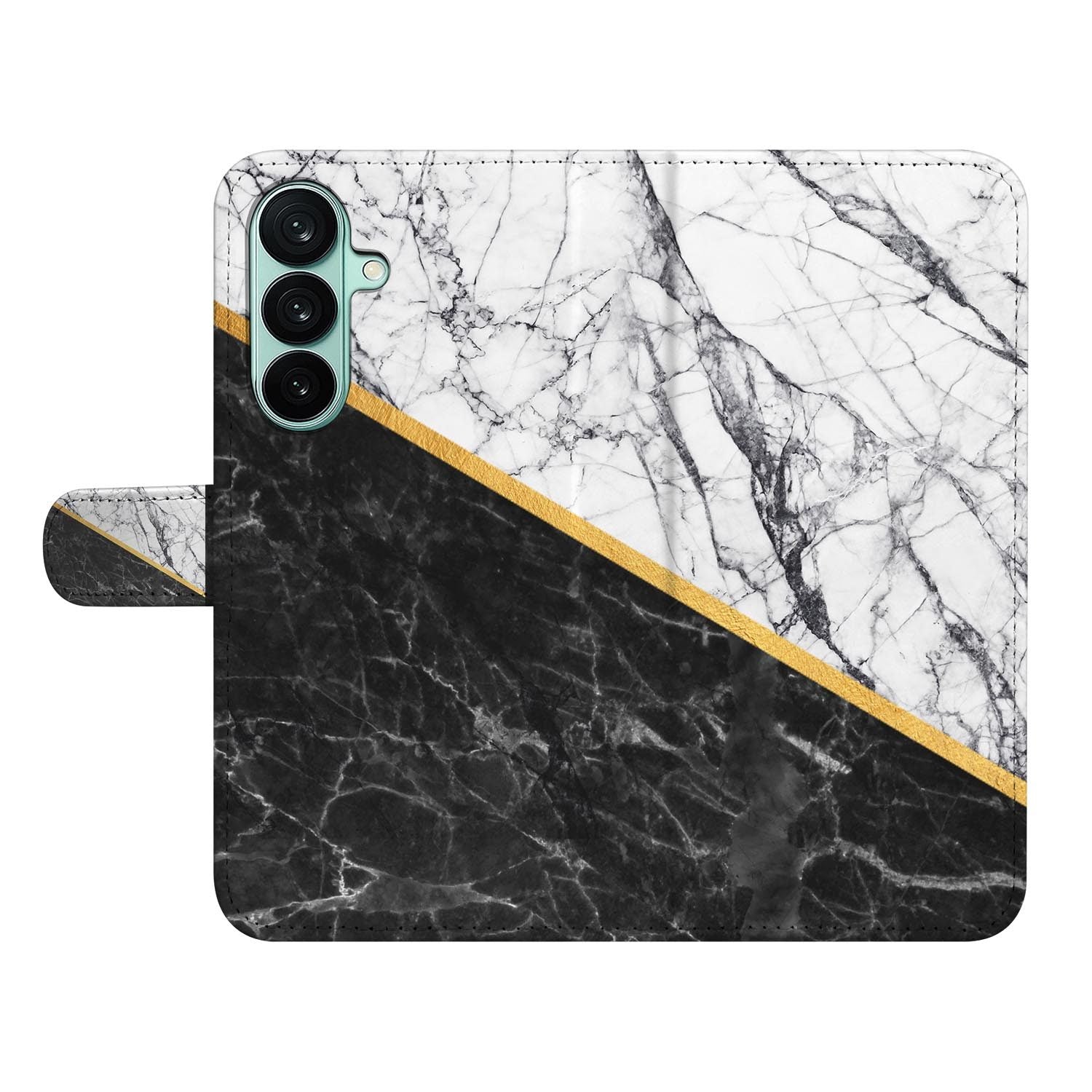 Samsung Galaxy A27 bookcase Marble White Black, open met pasjesvakken