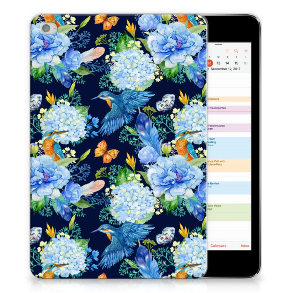 Back Case voor Apple iPad Mini 4 | Mini 5 (2019) IJsvogel met bloemen en vlinders in levendige kleuren.
