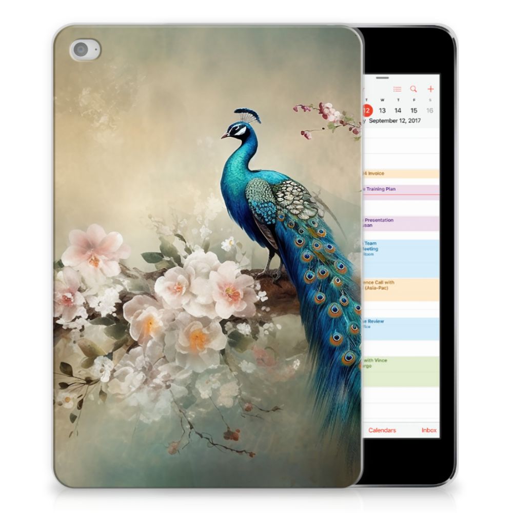 Back Case voor Apple iPad Mini 4 | Mini 5 (2019) Vintage Pauwen zijaanzicht