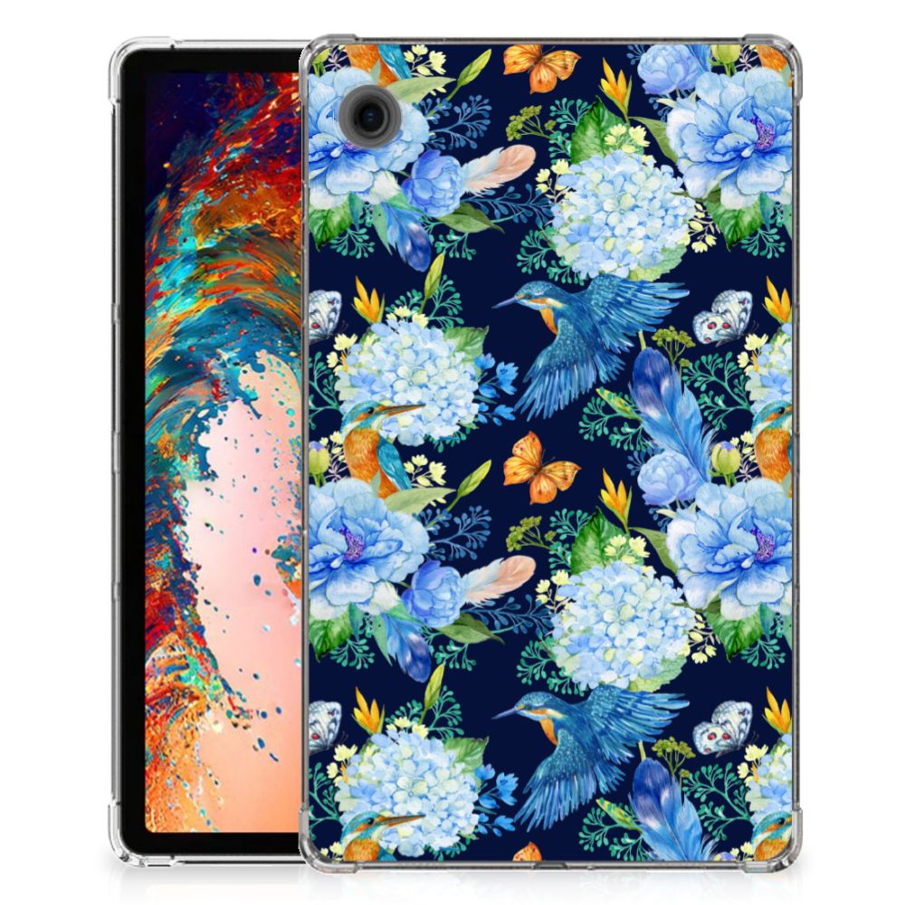 Samsung Galaxy Tab A9 Back Case IJsvogel bloemen design voorkant