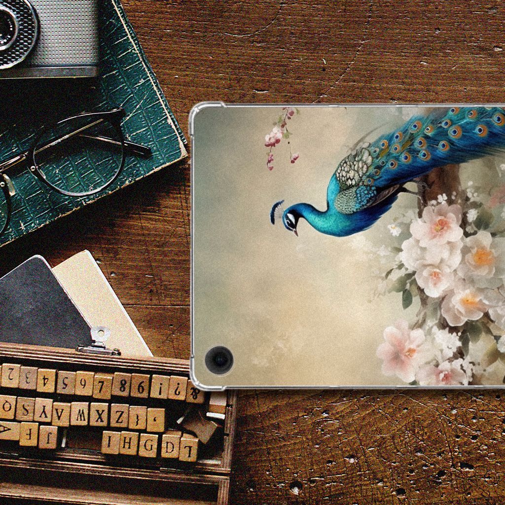 Book Case Samsung Galaxy Tab A9 Plus Vintage Pauwen design voorkant