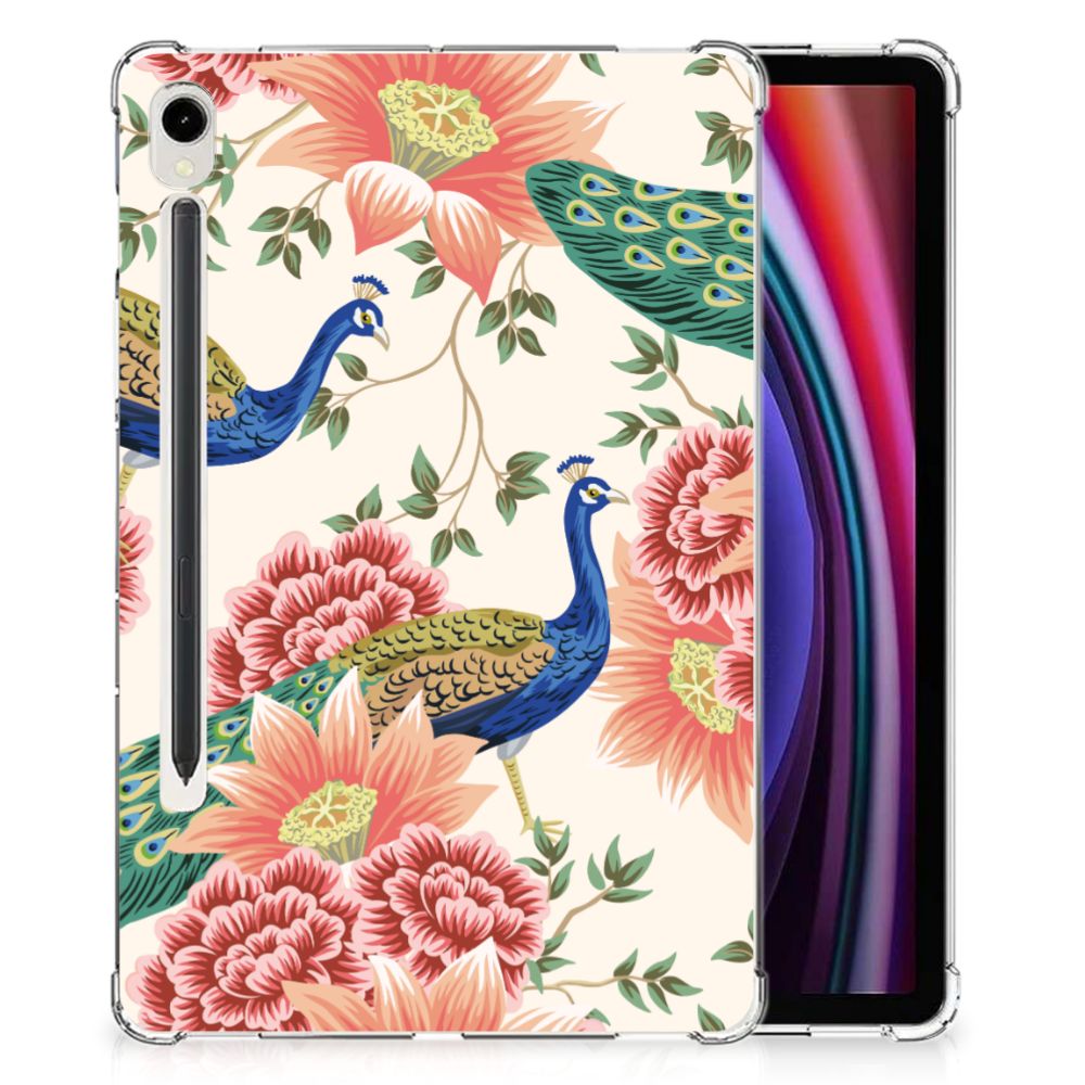 Samsung Galaxy Tab S9 Back Case Pink Peacock achterkant