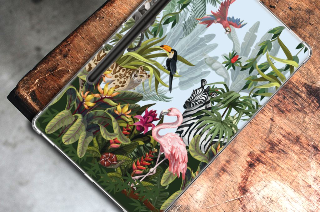 Samsung Galaxy Tab S9 Plus Back Case Jungle dieren planten bovenaanzicht