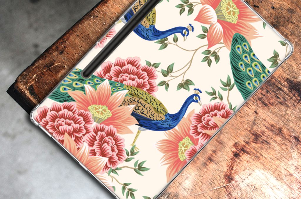 Samsung Galaxy Tab S9 Plus Back Case Pink Peacock bovenzijde
