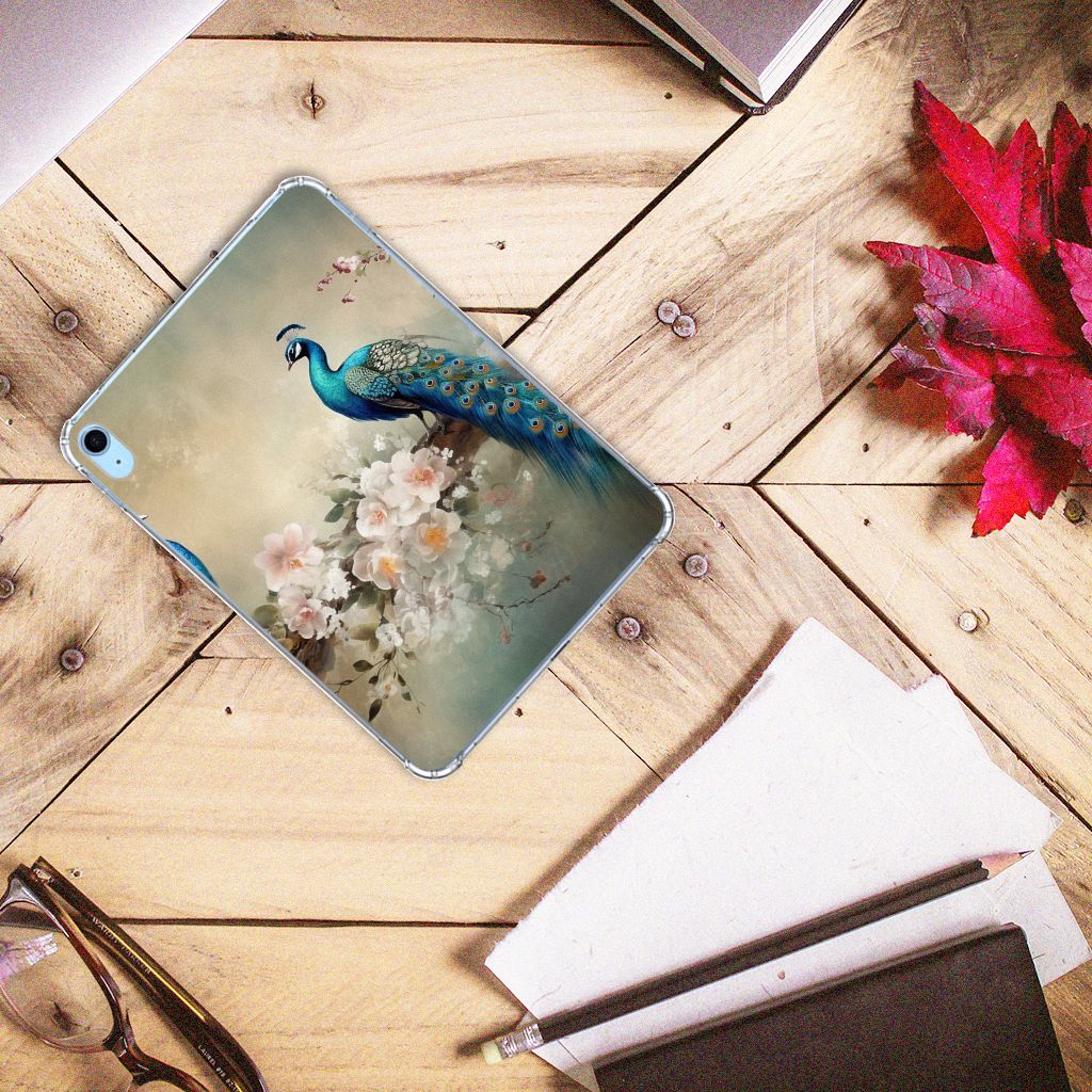 Back Case voor iPad (2022) 10.9 Vintage Pauwen pauw bloemen bovenaanzicht