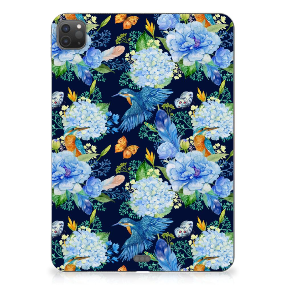 Back Case voor iPad Pro 11 (2024) IJsvogel bloemen blauw design achterkant