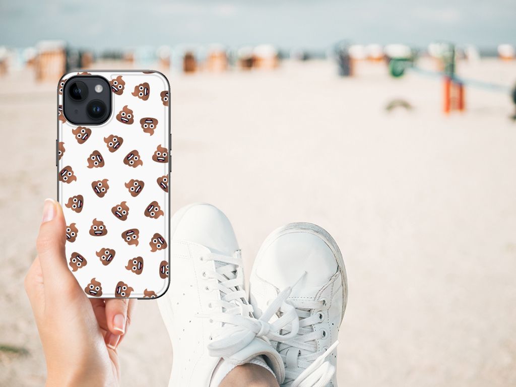 Back Case voor iPhone 15 Plus Poep Emojis poep emojis design hand beach
