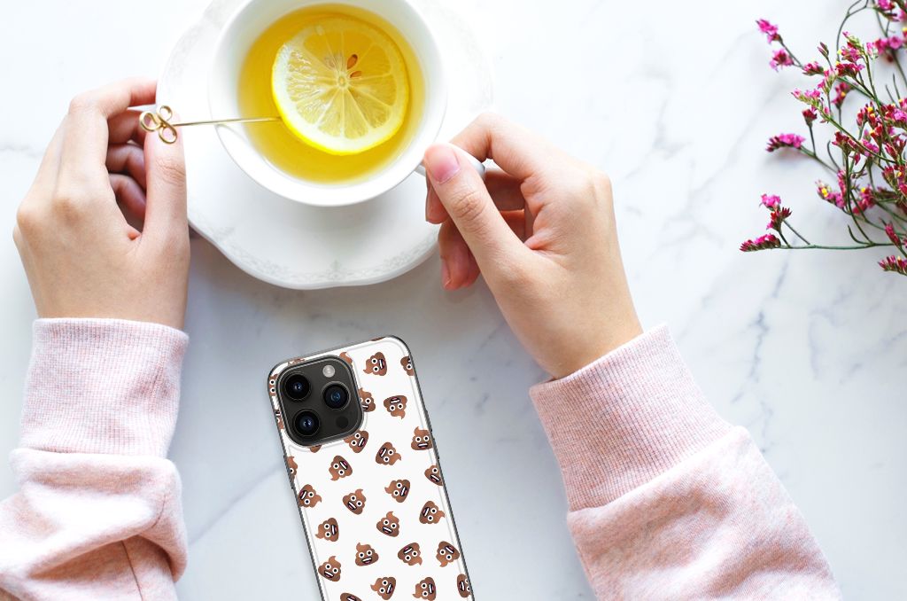 Apple iPhone 15 Pro Back Case voor iPhone 15 Pro Poep Emojis design handen aanzicht