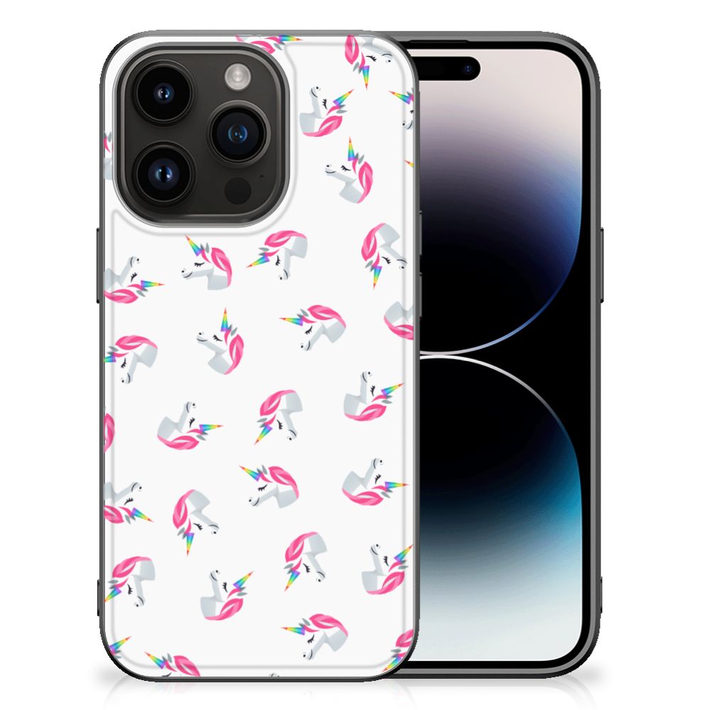 Apple iPhone 15 Pro Back Case voor iPhone 15 Pro Unicorns design unicorns vooraanzicht