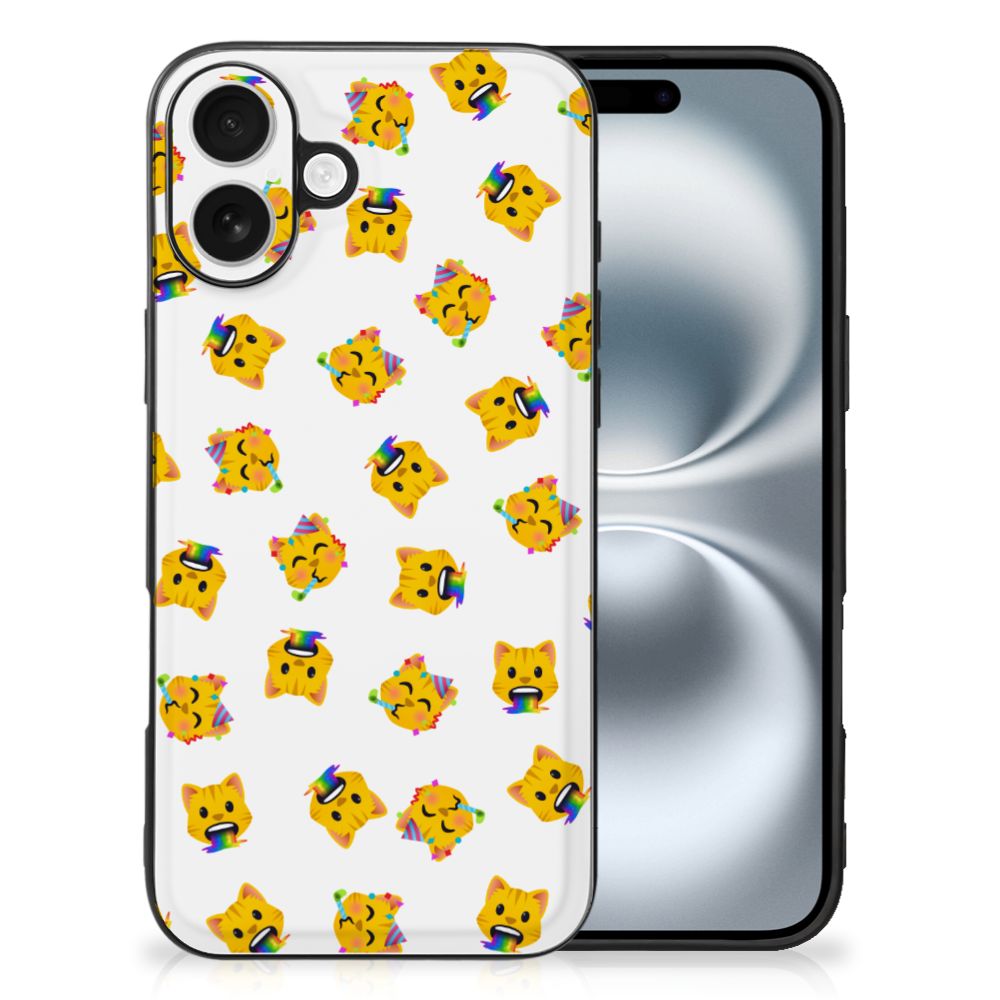 Apple iPhone 16 Back Case voor iPhone 16 Katten Emojis design gekke katten aanzicht