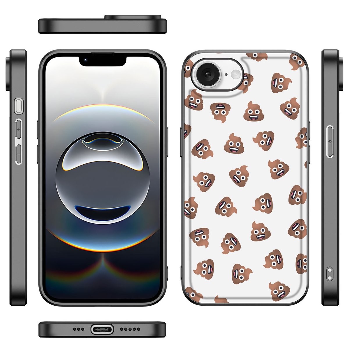 iPhone 16e Back Case voor iPhone 16e Poep Emojis design poep emojis aanzicht