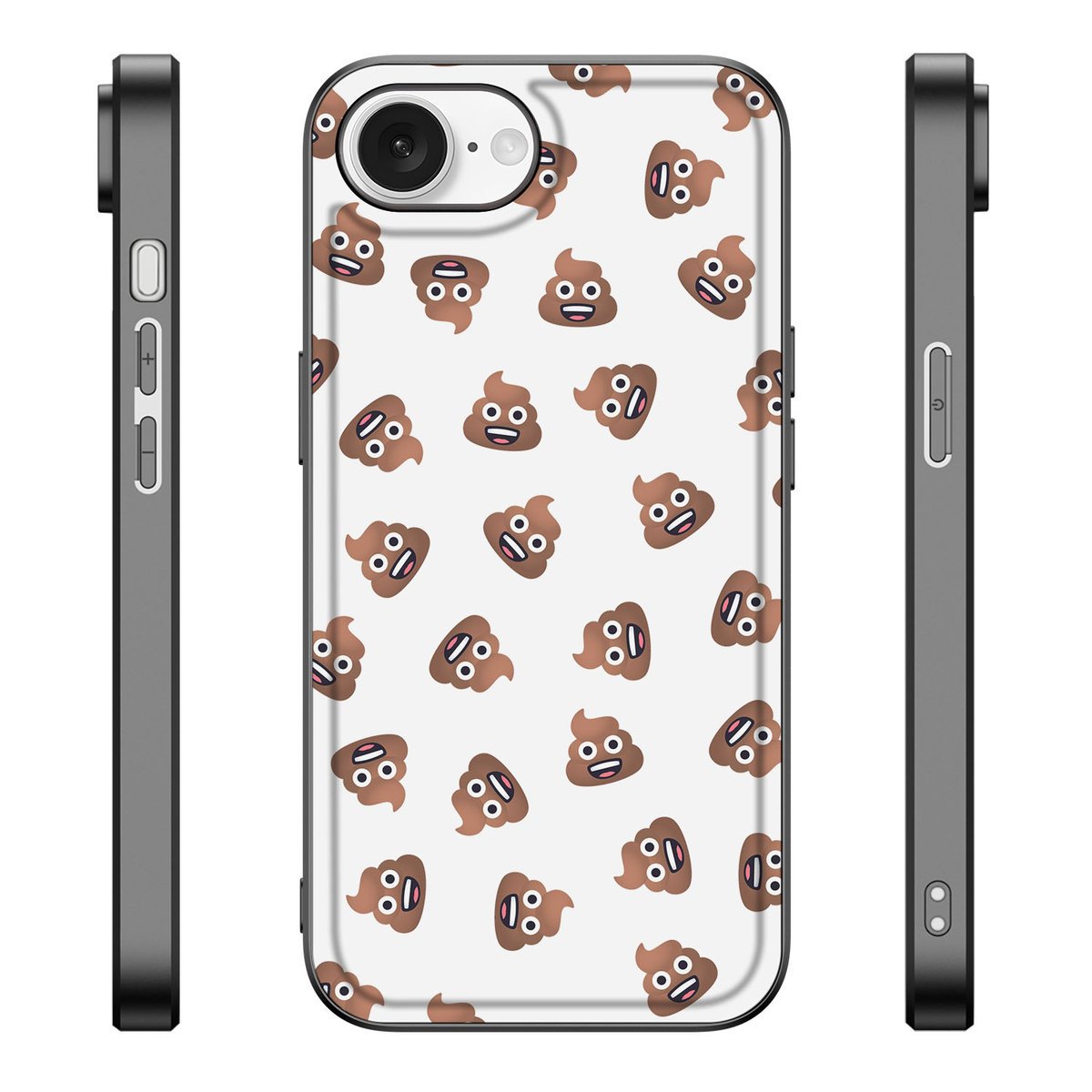 Back Case voor iPhone 16e Poep Emojis hoesje poep emoji design zijkant