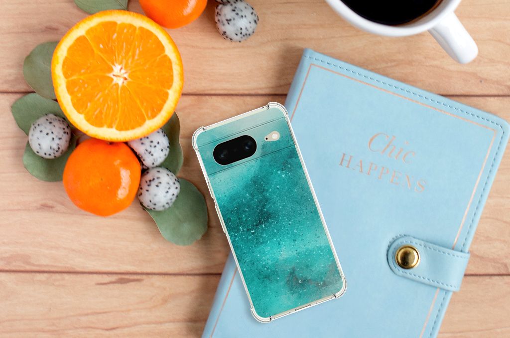 Google Pixel 8 Back Cover Painting Blue zij aanzicht