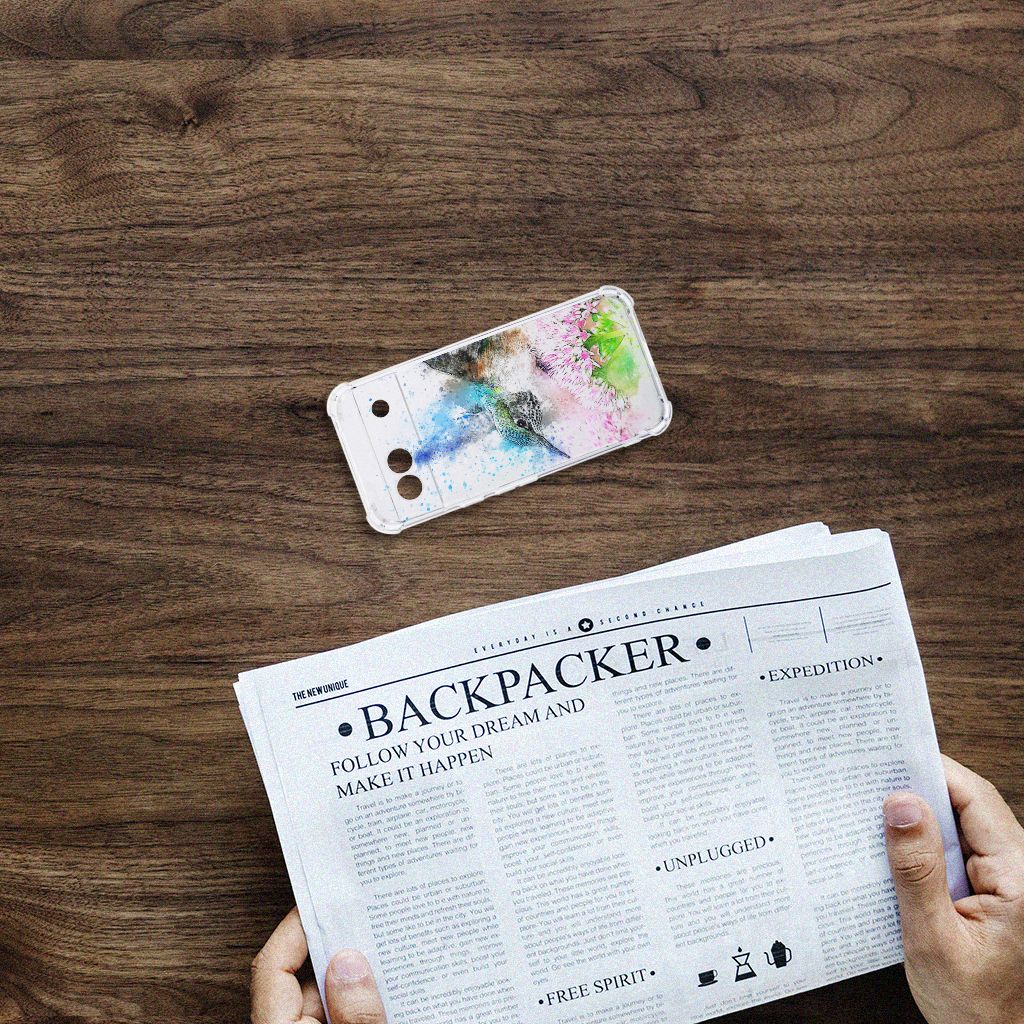 Back Cover Google Pixel 8A Vogel kleurrijk design bovenaanzicht