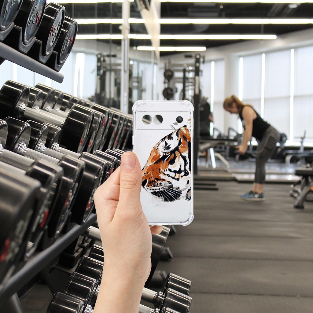 Google Pixel 8A Back Cover Watercolor Tiger achterzijde sportzaal
