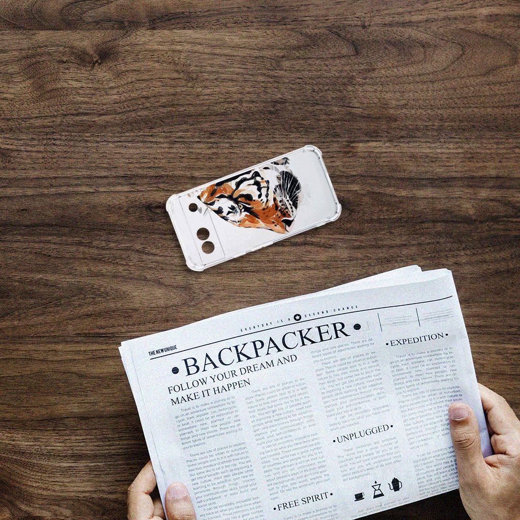 Google Pixel 8A Back Cover Watercolor Tiger bovenaanzicht