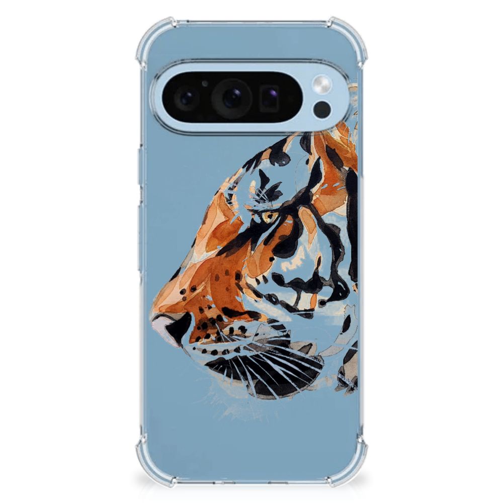 Back Cover Google Pixel 9 | 9 Pro Watercolor Tiger achterkant ontwerp