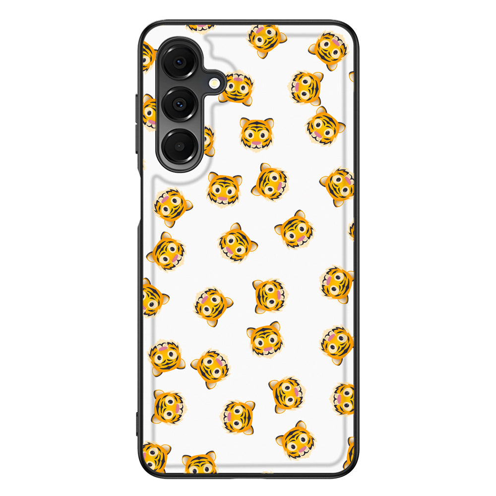 Back Cover Hoesje Maken Samsung Galaxy A16 met schattige tijger emoji's op een wit oppervlak.