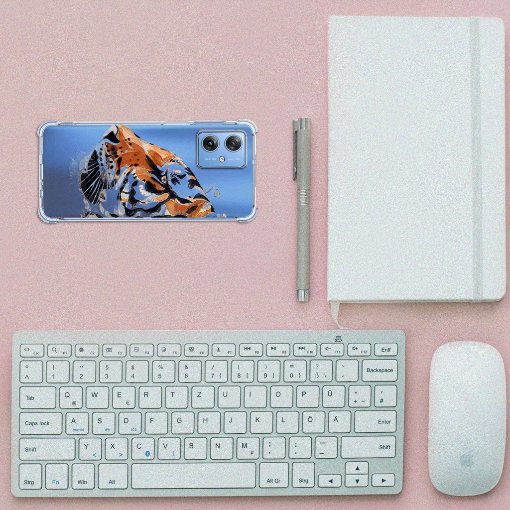 Back Cover Motorola Moto G54 Watercolor Tiger telefoonhoesje ontwerp bovenaanzicht