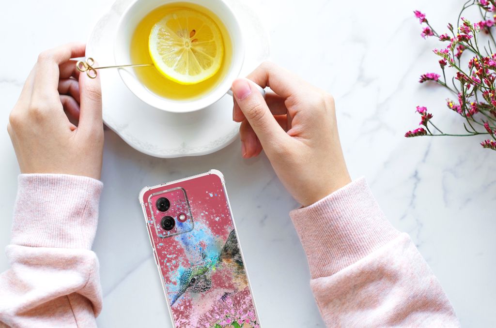 Back Cover Motorola Moto G84 Vogel design hand smartphone tafel