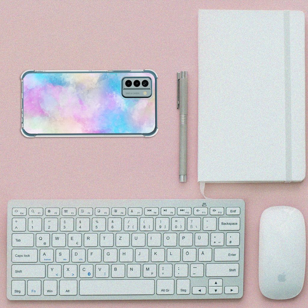 Nokia G22 Back Cover Watercolor Light bovenaanzicht toetsenbord notitieboek pen muis