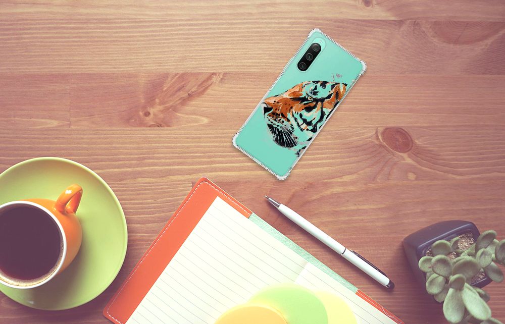 Sony Xperia 10 V Back Cover Watercolor Tiger aanzicht