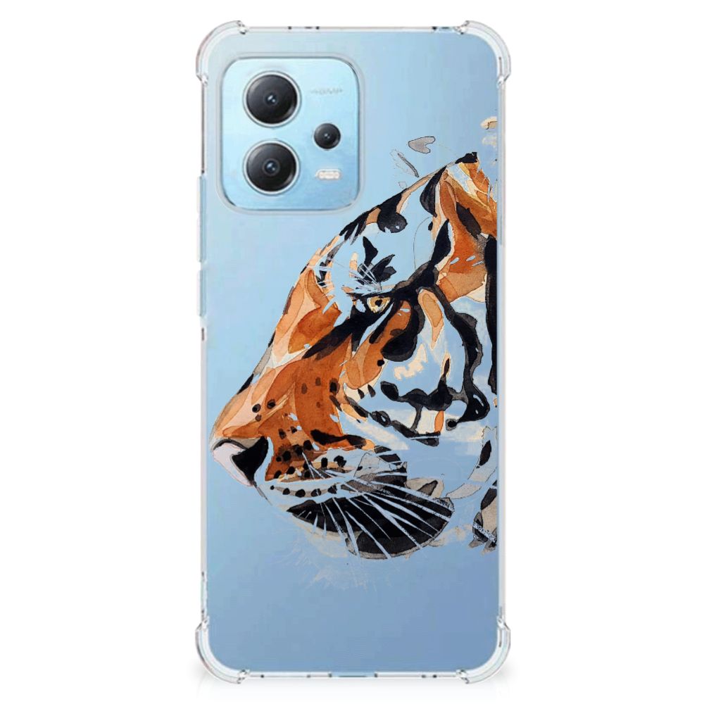 Back Cover Xiaomi Redmi Note 12 5G Watercolor Tiger telefoonhoesje design zijaanzicht